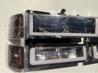 94-99 Chevy Tahoe Black LED Strip Full LED Headlights Bumper Corner Lights