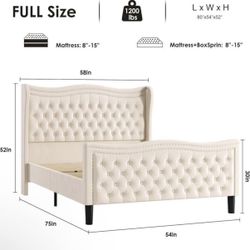 Full Size Bed Frame Beige
