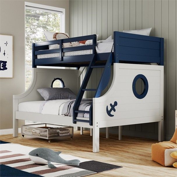 Nautia Twin/Full Size Bunk Bed Frame Blue/White Finish
