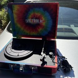 Victrola Journey Bluetooth Portable Suitcase Record Player – with Built-in Speakers, 3 Speed Vinyl Record Player, RCA Out, Headphone Jack (Tie Dye)