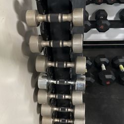 Vintage Steel Dumbbells With Stand