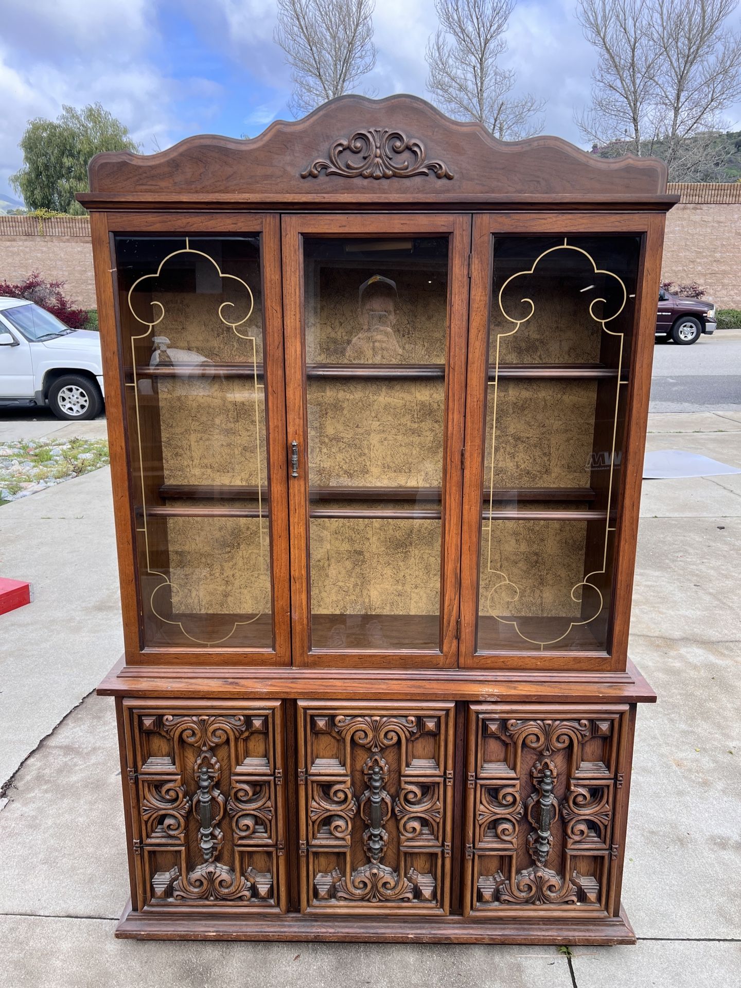 Antique Glass Wood Cabinet
