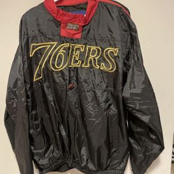 Vintage Philadelphia 76ers Jacket Men XX Large Black Red Windbreaker 90s