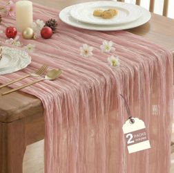 IVAPUPU 2 Pcs Cheesecloth Table Runner - 10ft Dusty Pink Boho Rustic Gauze Cheese Cloth Table Runner for Baby Shower Decorations Wedding Party Spring 