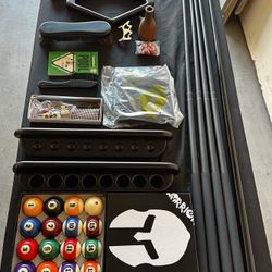 Pool Table Accessories. Cues, Balls, Rack Etc.
