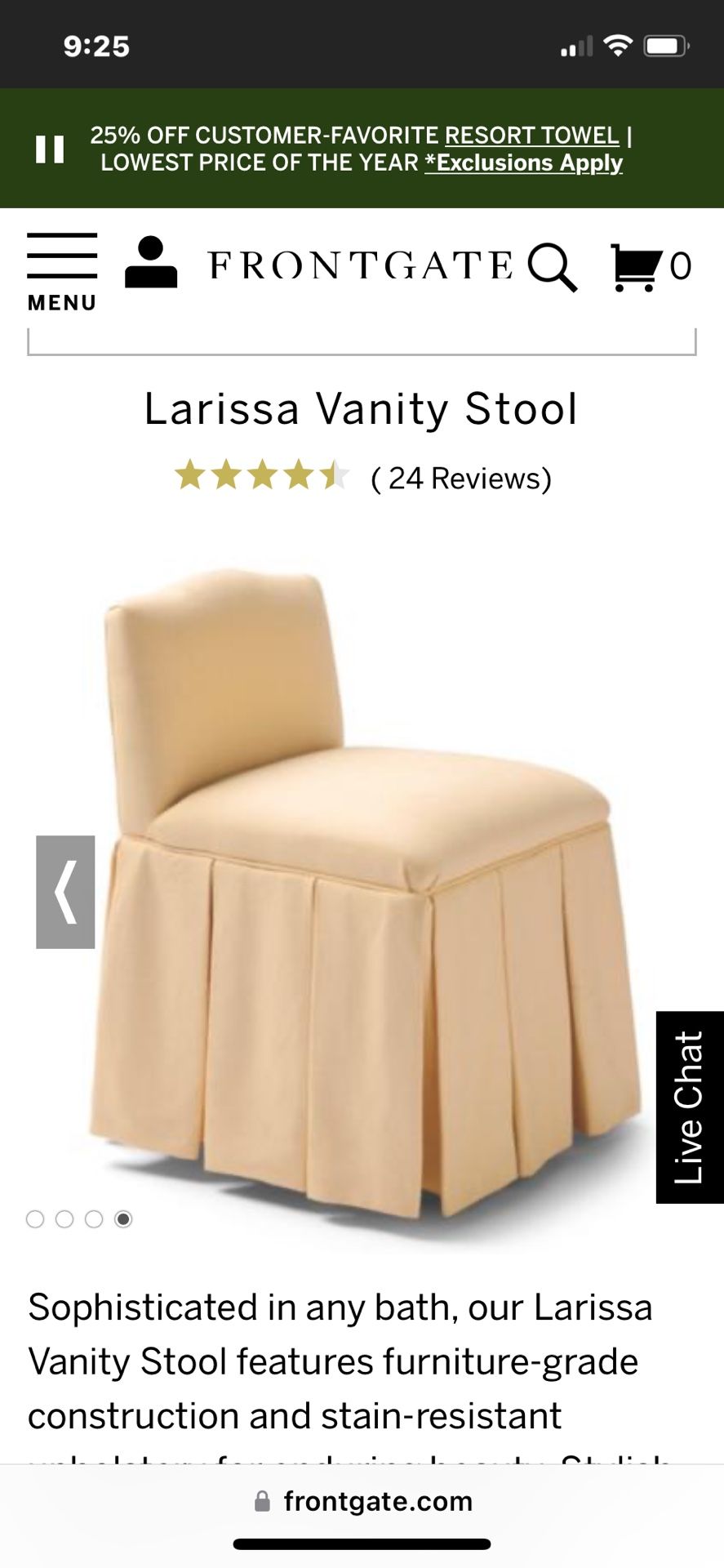 Frontgate Larissa Vanity Stool with wheels
