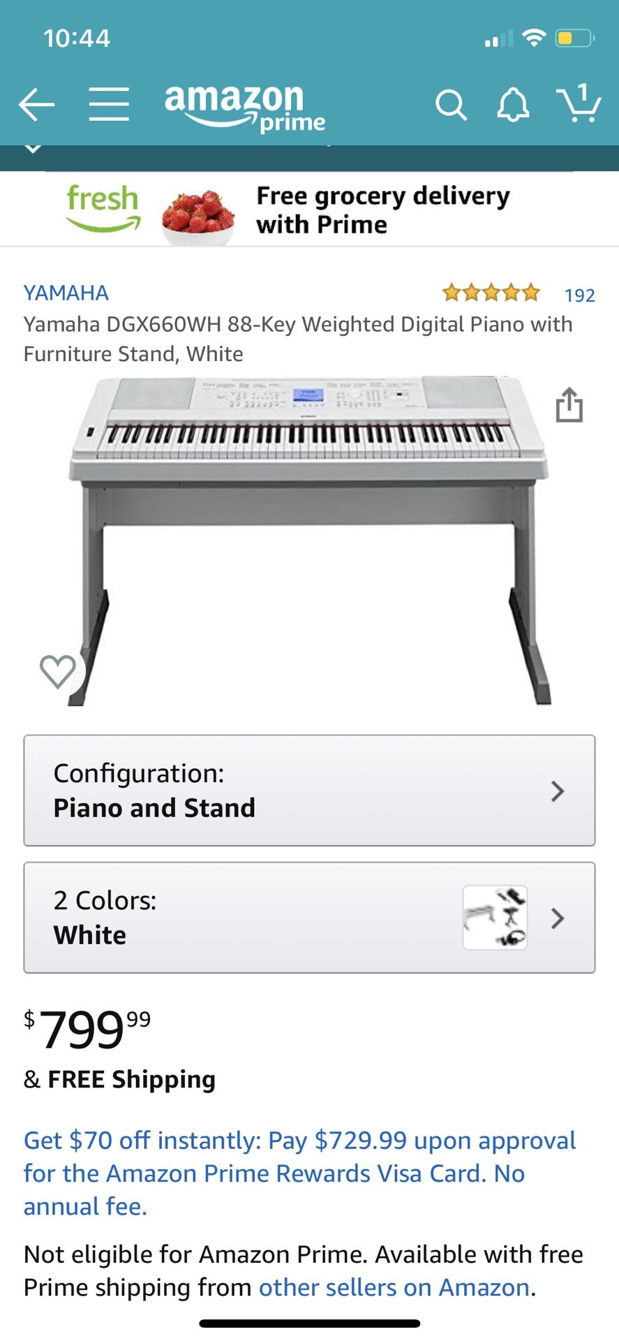 Yamaha keyboard with furniture stand and white bench