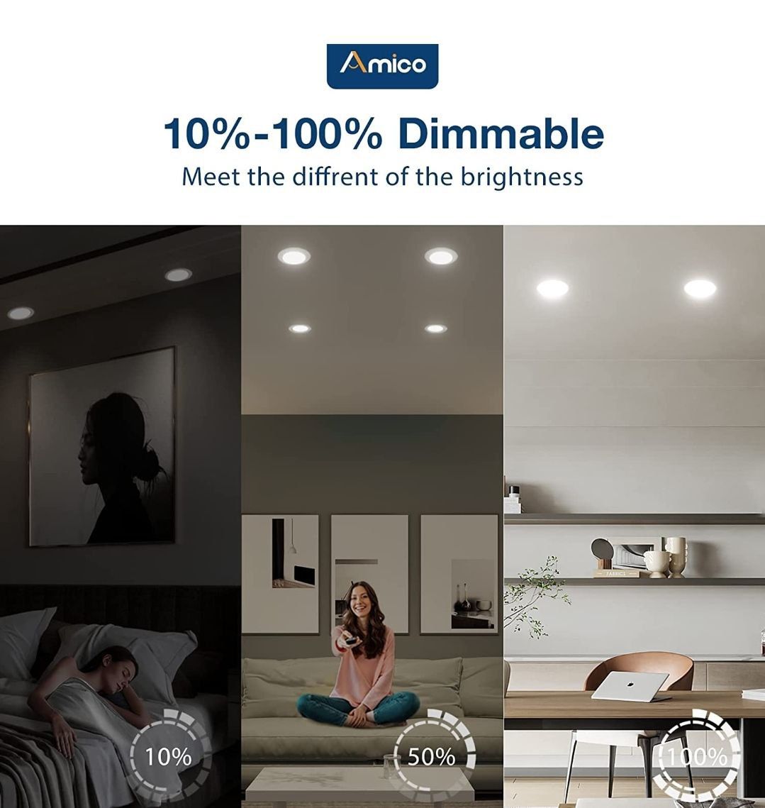 ( New in Box) Amico 5/6 inch 5CCT LED Recessed Lighting 12 Pack, Smooth