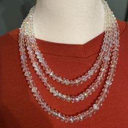 Vintage Crystal Necklace  Aurora Borealis Triple Strand 
