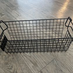 Black Metal Wire Storage Basket with Handle - Small/Tall Rectangular Bin