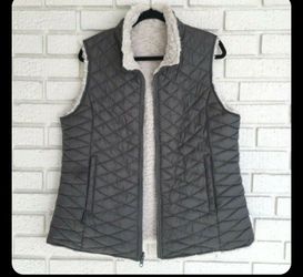 Grey puffer Vest Glacier Shield Quilted Faux Fur Reversible Women's 3XL extra Large top