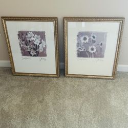 Two Gorgeous Contemporary J. Kiley Floral Prints Matted and Framed. Ready to Hang.
