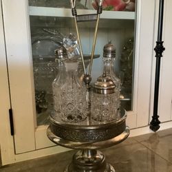 SILVERPLATED Table Set W Crystal Jars Antique