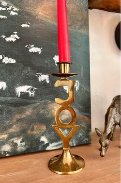 8" Solid Brass "JOY" Candlestick Holder- Vintage International Silver Co.