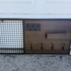 42” Metal & Wood Wall Organizer With Hooks 