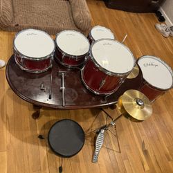 5-Piece Junior Drum Set with Brass Cymbals - Starter Kit - Red