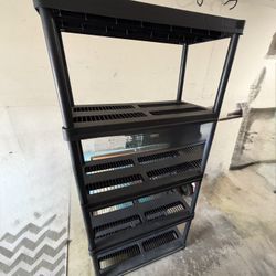 Hyper Tough Plastic Storage Shelf 5-Tier Black 75"H x 35"W x 17"D 500 lbs