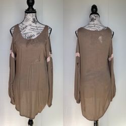 One Teaspoon distressed handmade cold shoulder tunic mini dress size 0 XXS NWOT