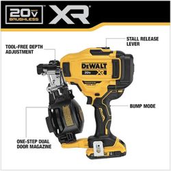 DEWALT

20V MAX Lithium-Ion 15-Degree Cordless Roofing Nailer Kit with 2.0Ah Battery Charger and Bag
 New!
