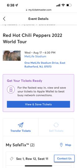 Red Hot  Chili Peppers Floor Section 1 Row 12