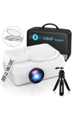 Full HD Bluetooth Projector Built in DVD Player, 7000LM 1080P Supported, Portable Mini DVD Projector for Outdoor Movies, 250" Home Theater, Compatible