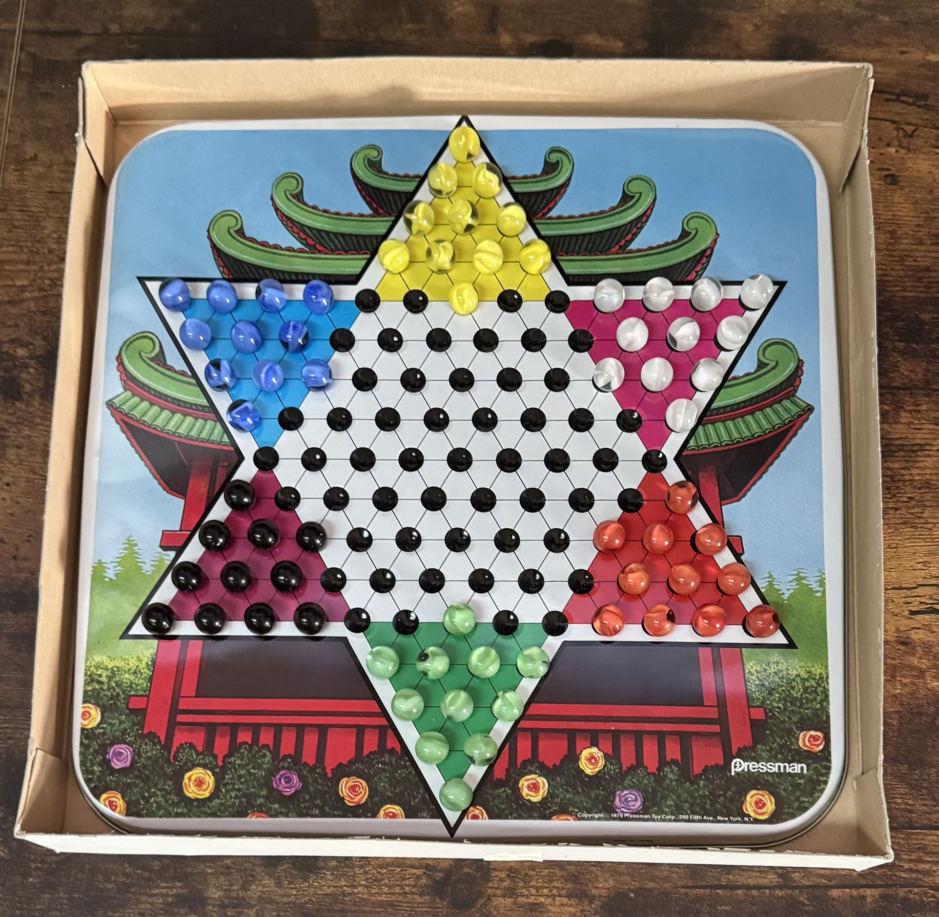 Vintage Chinese Checker with Glass Marbles and Metal Board just $5