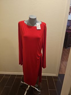 Red Long Sleeve Midi Dress with Side Tie