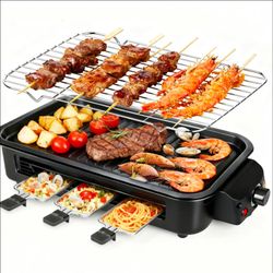 2 in 1 Electric Indoor Grill 1700W - YOHAWJAN Black Smokeless Indoor Grill Pan with Grilling Net & Non-Stick Removable Griddle Plate, Temperature Cont