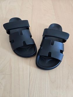 Hermès Black Leather Slide Sandals Unisex Adults US 7.5 Casual Slip-On