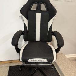 Brand New Black/White Tall Back Height Adjustable Gaming Chair w/Slide Out Footrest 