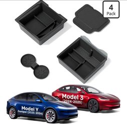 4 Pcs Tesla New Model Y Juniper & Model 3 Center Console Organizer (2024-2026)