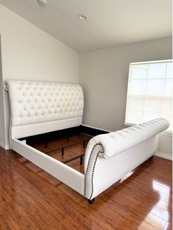 King Size Tufted Upholstered Sleigh Bed Frame