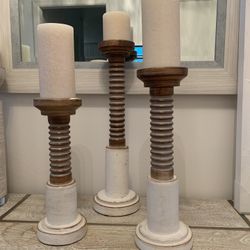 Set Of 3 Hand Carved Wooden Candleholders