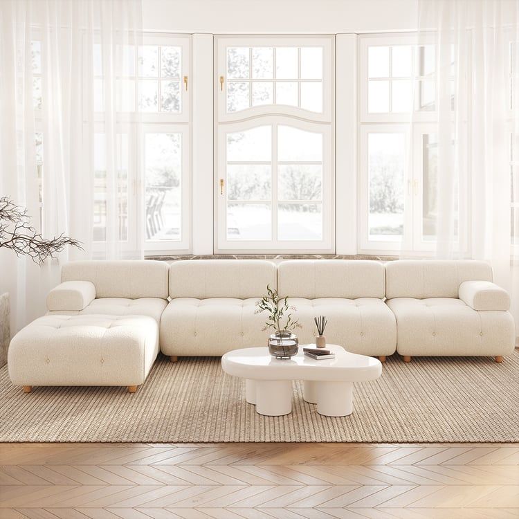 Mario Modern L-Shaped Modular White Boucle Corner Sectional Sofa