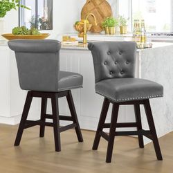 Set of 2，26"Counter Height Bar Stool, Swivel Bar Stools with Back, Faux Leather