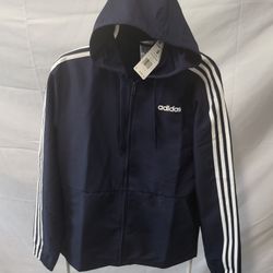 Adidas Mens Navy Blue Hooded Jacket Size Small  Lengend Ink White Stripe