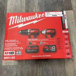 Milwaukee 2691-22 M18 18V Cordless Drill and Impact Driver Combo Kit with 1.5Ah Battery