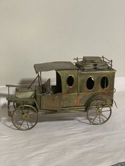 Vintage Tin Metal Motor Carriage Delivery Car/Truck Working Music Box Wind Up 10