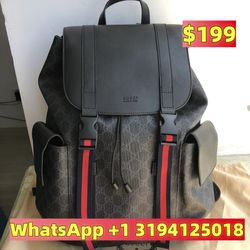 Gucci GG Supreme PVC & leather Backpack gray x black