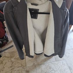 Hollister Sherpa Jacket Coat Charcoal