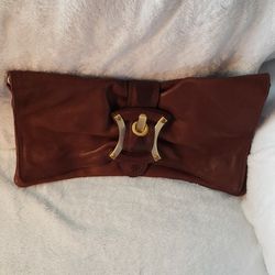 Brown Leather Clutch With Gold Accents
