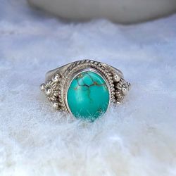 Sterling Flower & Turquoise Ring