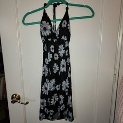 BLACK WITH BLUE FLOWERS HALTER DRESS SIZE S $15 OBO 
