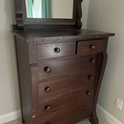 Antique Solid Oak Dresser With Mirror 