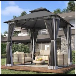 New In Box!! 8x8 Fabric Top Gazebo, Metal Frame With Mosquito Netting 