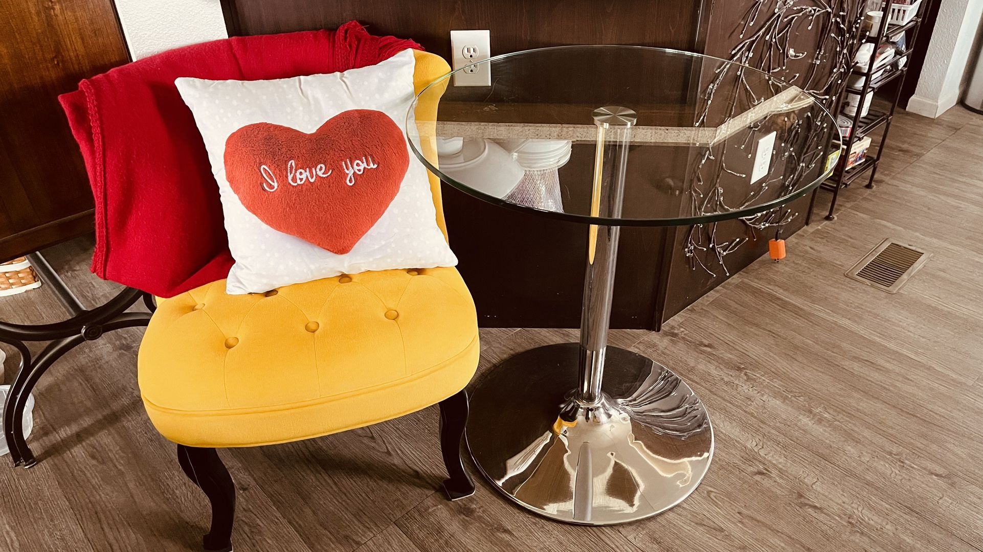 Glass Table With Yellow Chair