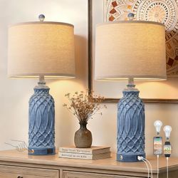 Woven Resin Table Lamps Set of 2, new
