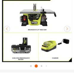 RYOBI ONE+ HP 18V Brushless Cordless 8-1/4 in. Compact Portable Jobsite Table Saw Kit with (1) 4.0 Ah Batteries and Charger