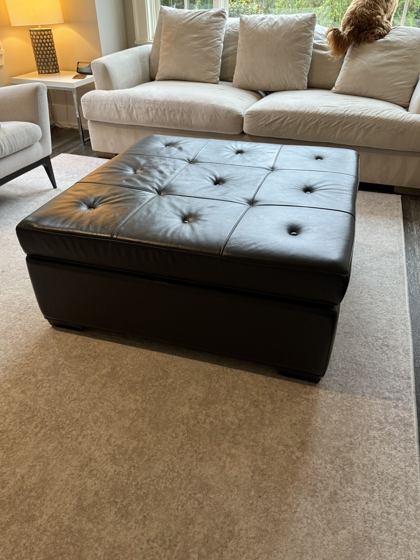 Black Leather Storage Ottoman