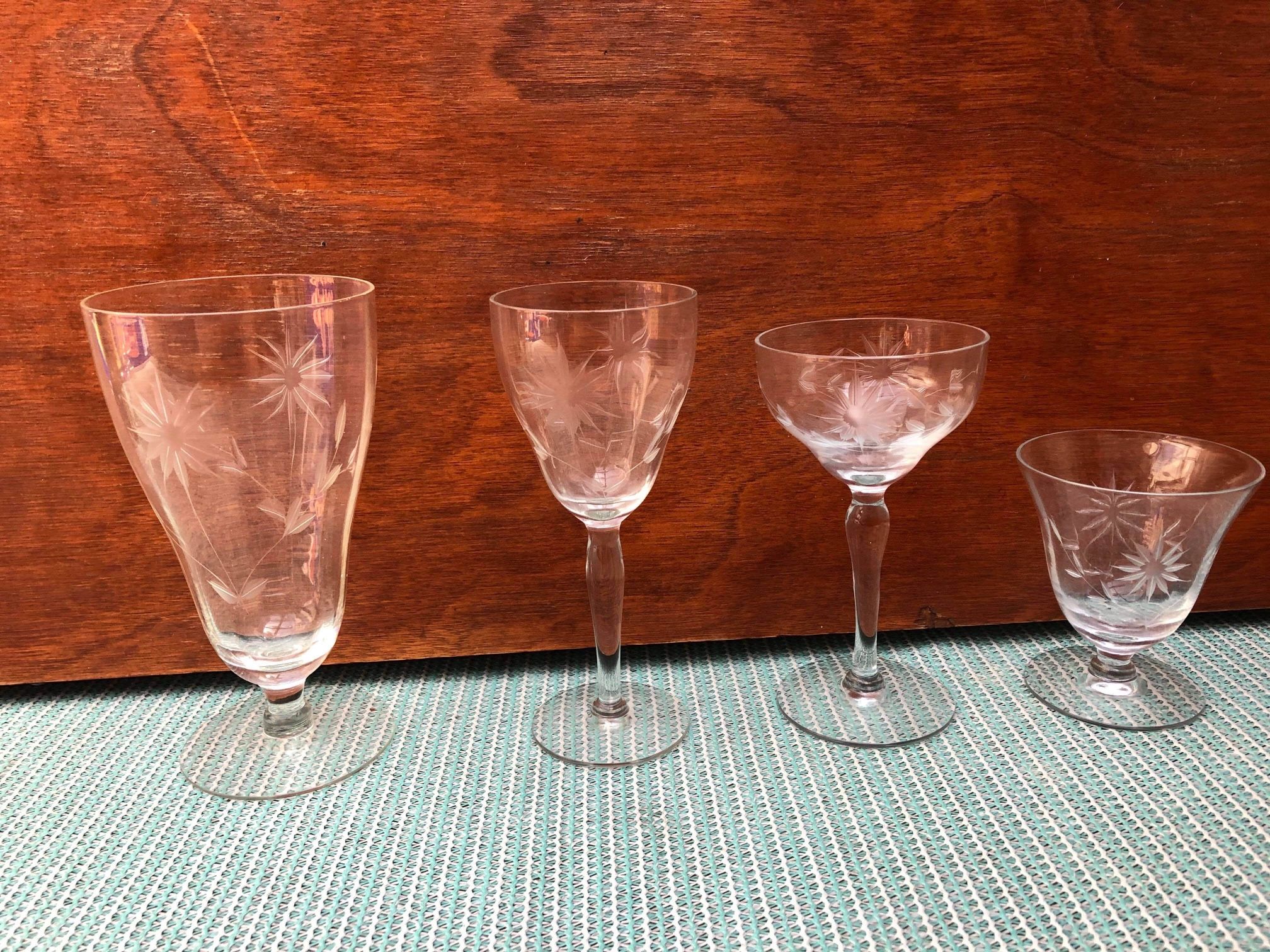 Vintage Etched Ribbed Crystal Stemware